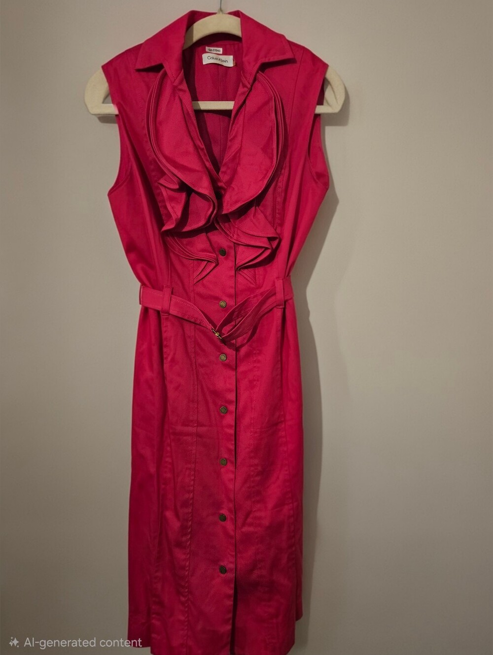 Calvin Klein Fuchsia Ruffle-Front Belted Midi Dress